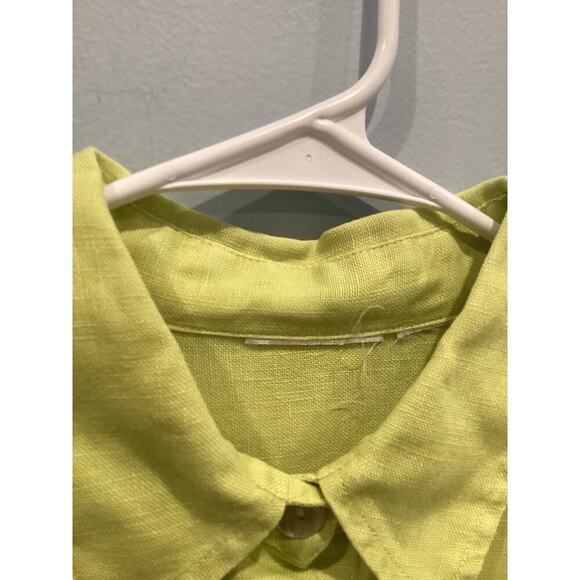 Womens Linen Button Up Shirt Size Large L XL Chartreuse Green Lagenlook Beach - Picture 6 of 8